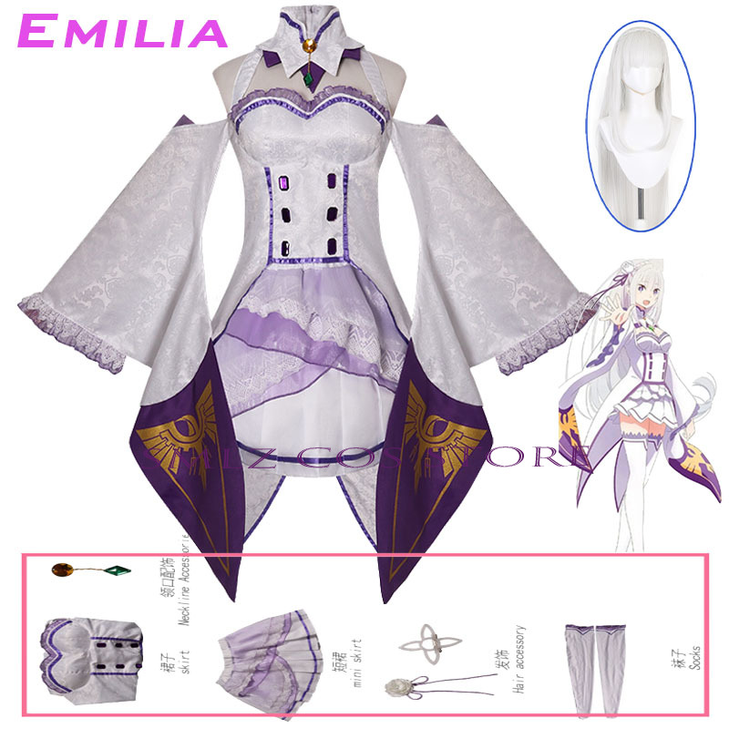 에밀리아 코스프레 애니메이션 Re Zero Kara H - Anime Cosplay Female 리뷰 및 가격