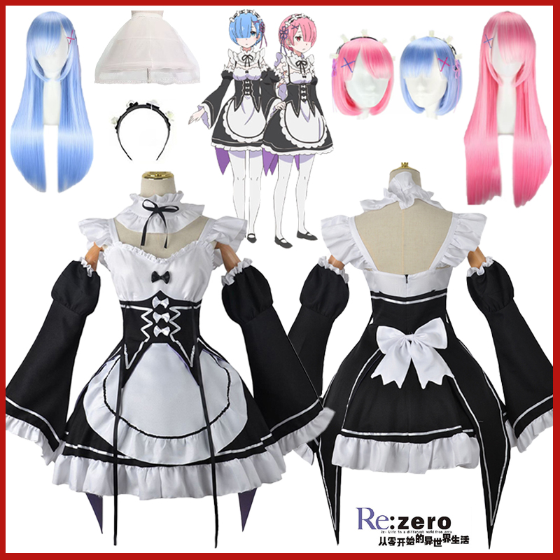 애니메이션 램 렘 로리타 메이드 코스프레 의상 Re:  - Anime Cosplay Re Zero 리뷰 및 가격